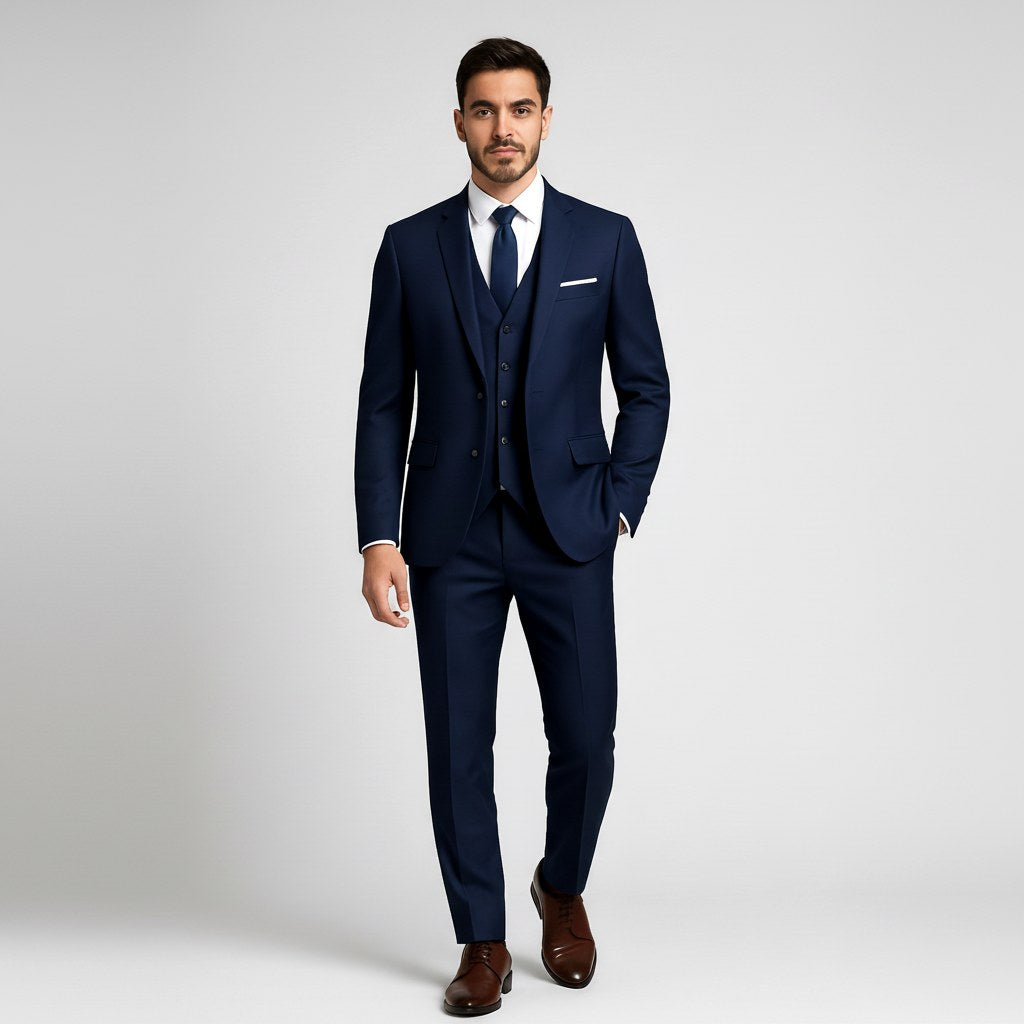 Alexander | Men's Three-Piece Suit with Waistcoat Formal, Elegant Suit Set | Bella Blue | White