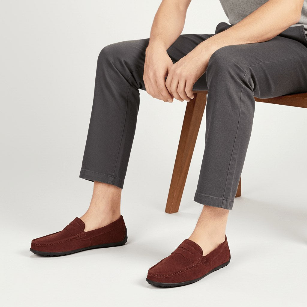 Alfie | Men's Suede-Effect Slip-On Loafers, Flexible Sole Loafers | Bella Blue