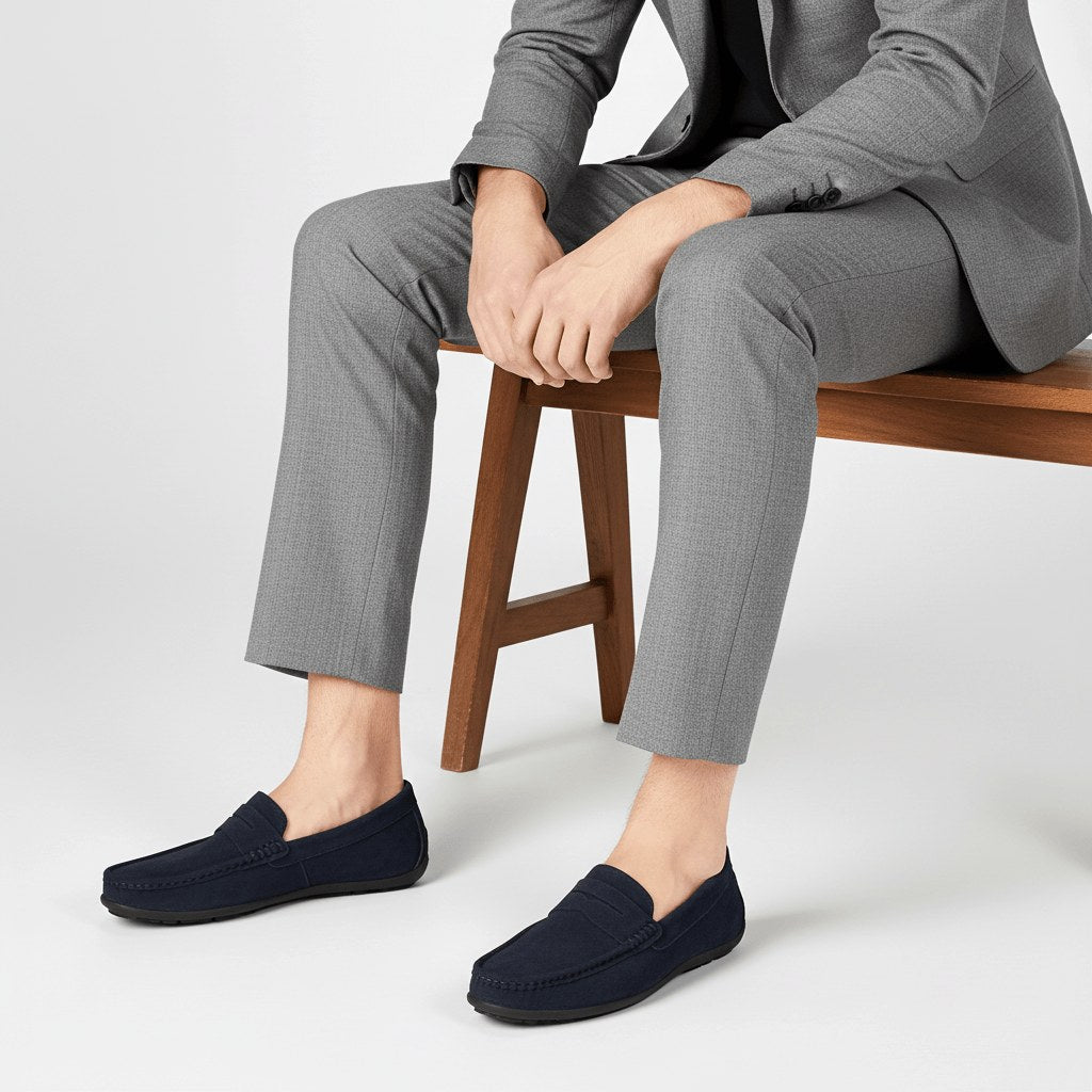 Alfie | Men's Suede-Effect Slip-On Loafers, Flexible Sole Loafers | Bella Blue