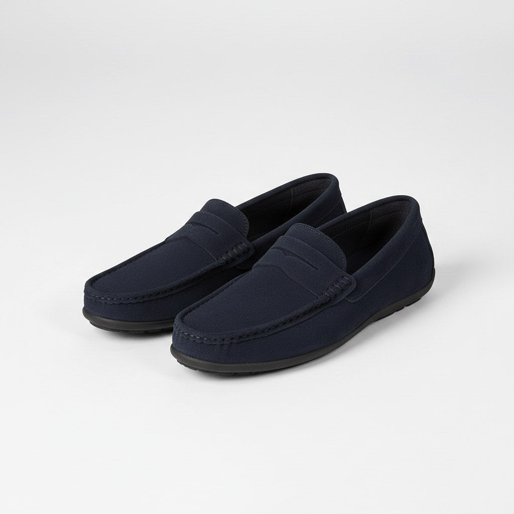 Alfie | Men's Suede-Effect Slip-On Loafers, Flexible Sole Loafers | Bella Blue