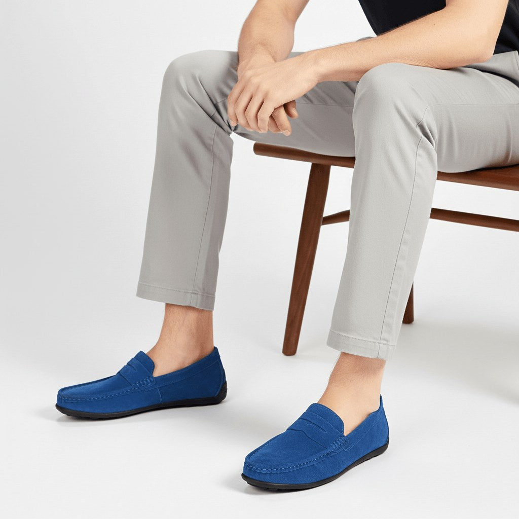 Alfie | Men's Suede-Effect Slip-On Loafers, Flexible Sole Loafers | Bella Blue