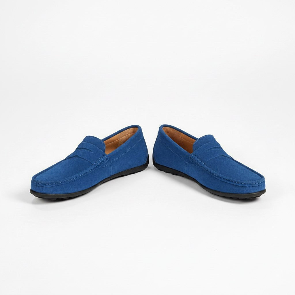 Alfie | Men's Suede-Effect Slip-On Loafers, Flexible Sole Loafers | Bella Blue