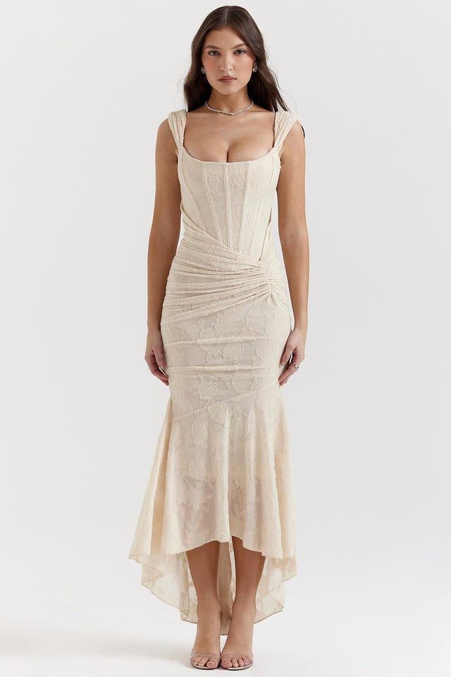Alicja | Women's Lace Evening Dress with Fitted Silhouette, Elegant Evening Dress | Bella Blue