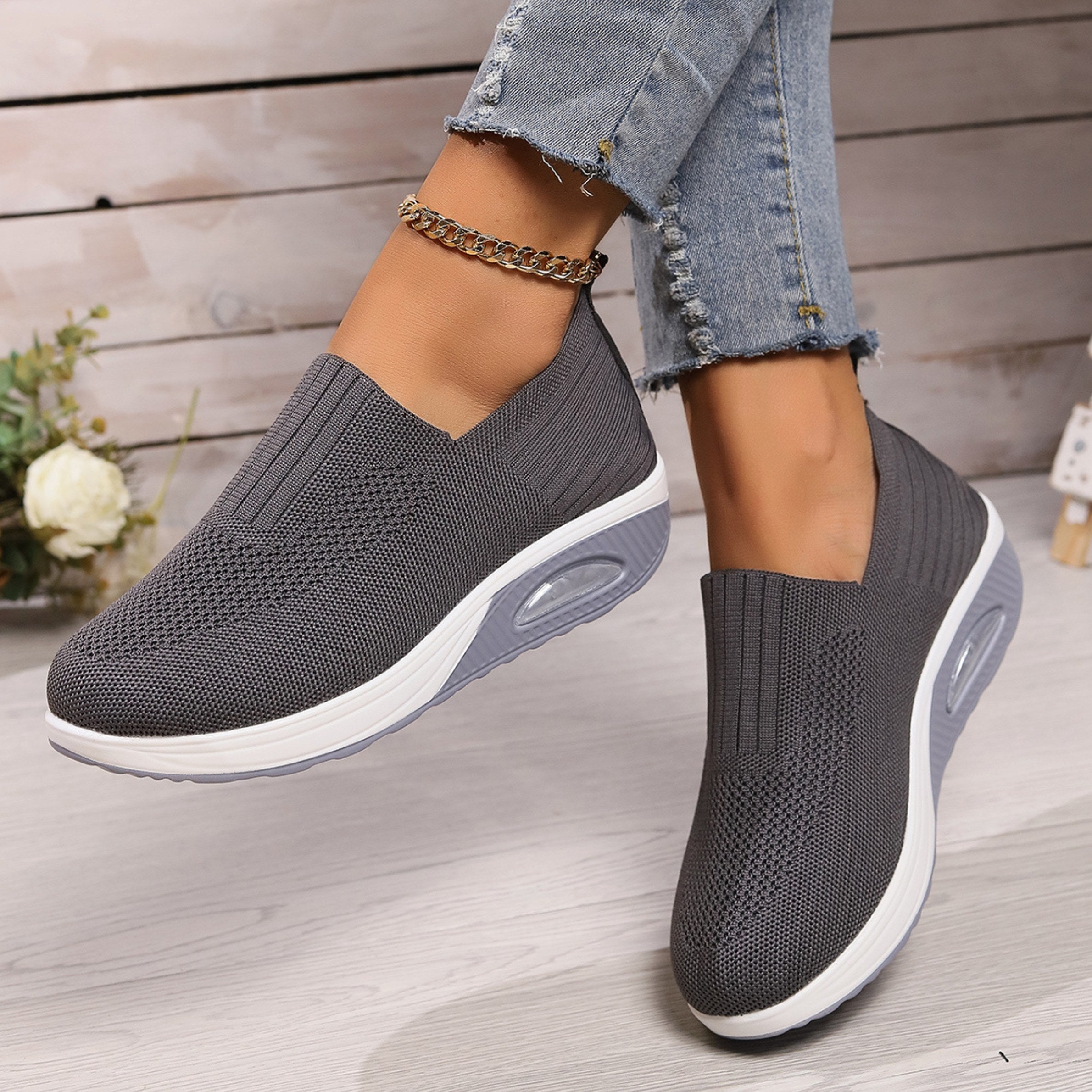 Amelie | Women's Cushioned Slip-On Shoes, Orthopaedic Comfort Shoes | Bella Blue | Black