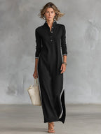 Amelie | Women's Collar Sweatshirt Maxi Dress, Button-Down Midi Dress | Bella Blue