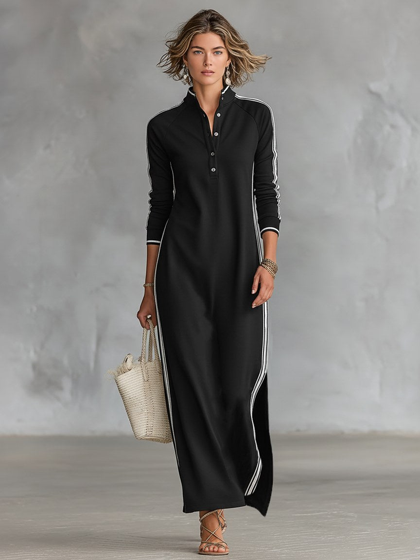 Amelie | Women's Collar Sweatshirt Maxi Dress, Button-Down Midi Dress | Bella Blue