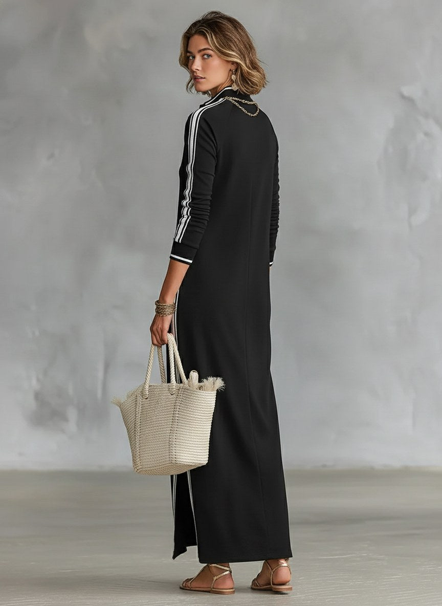 Amelie | Women's Collar Sweatshirt Maxi Dress, Button-Down Midi Dress | Bella Blue