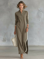 Amelie | Women's Collar Sweatshirt Maxi Dress, Button-Down Midi Dress | Bella Blue