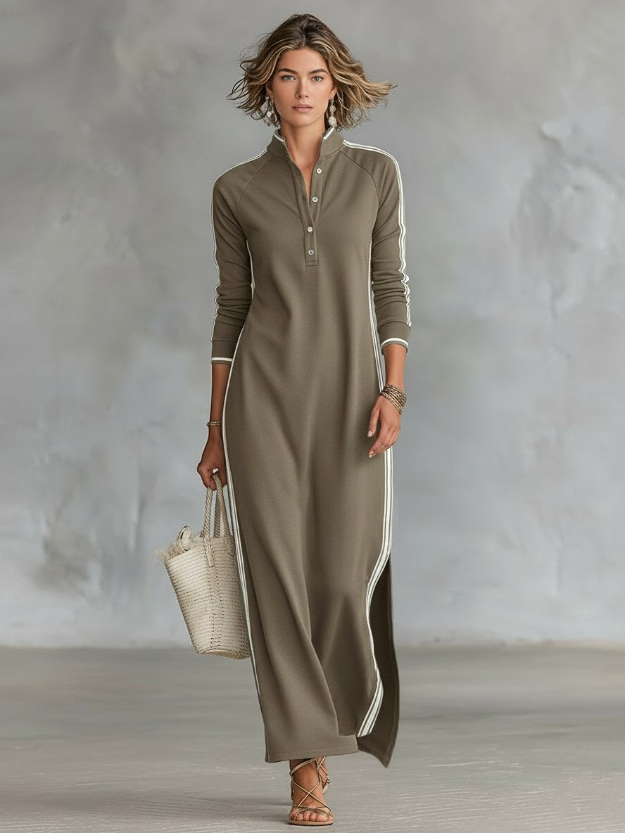 Amelie | Women's Collar Sweatshirt Maxi Dress, Button-Down Midi Dress | Bella Blue