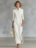 Amelie | Women's Collar Sweatshirt Maxi Dress, Button-Down Midi Dress | Bella Blue