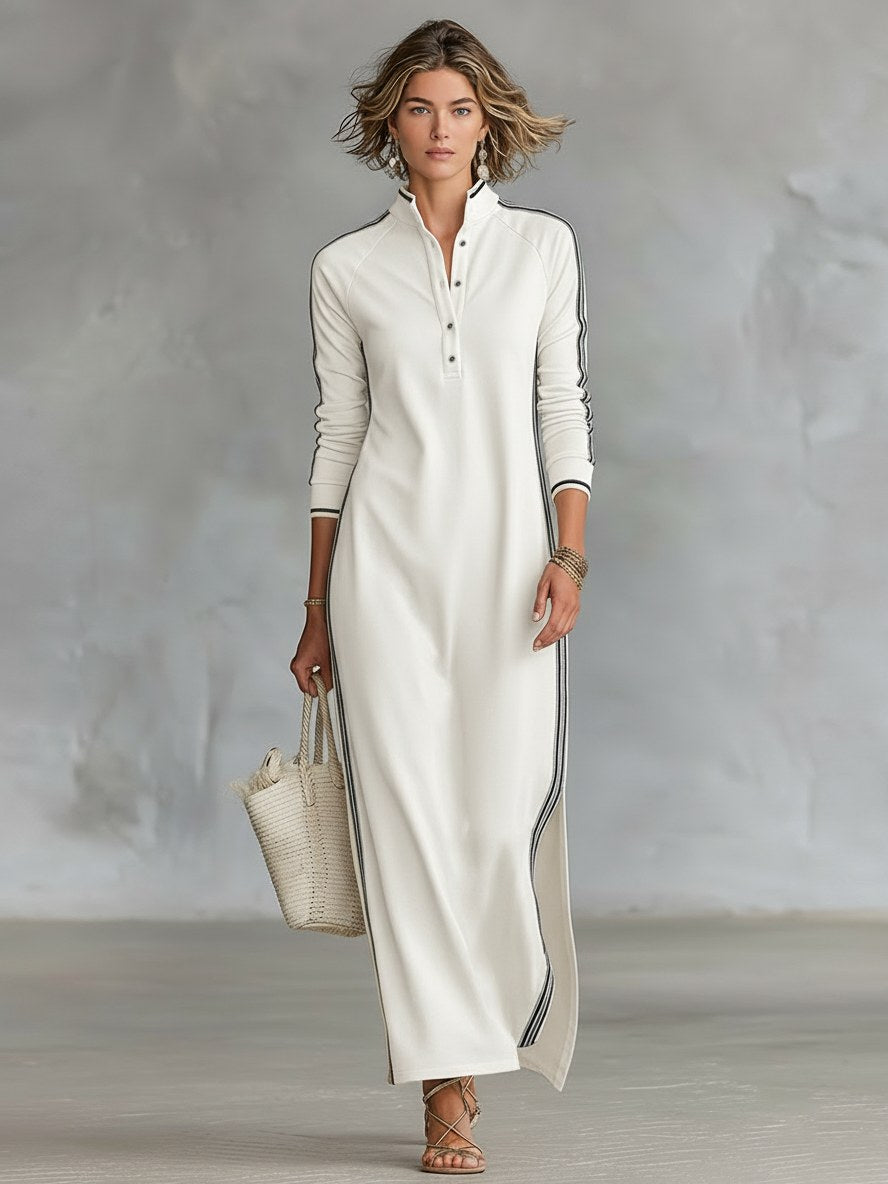 Amelie | Women's Collar Sweatshirt Maxi Dress, Button-Down Midi Dress | Bella Blue