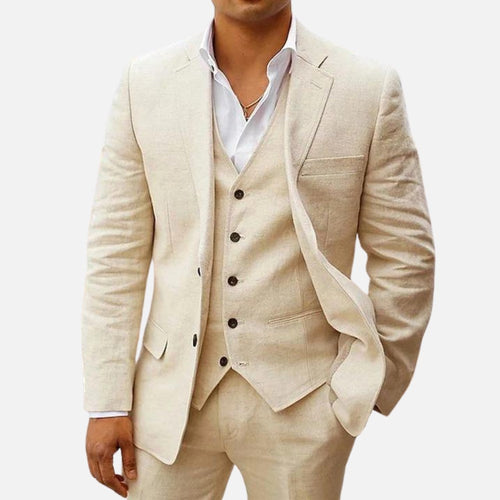 Andreas | Men's Three-Piece Suit with Classic Blazer, Waistcoat and Trousers, Elegant Suit | Bella Blue | Beige