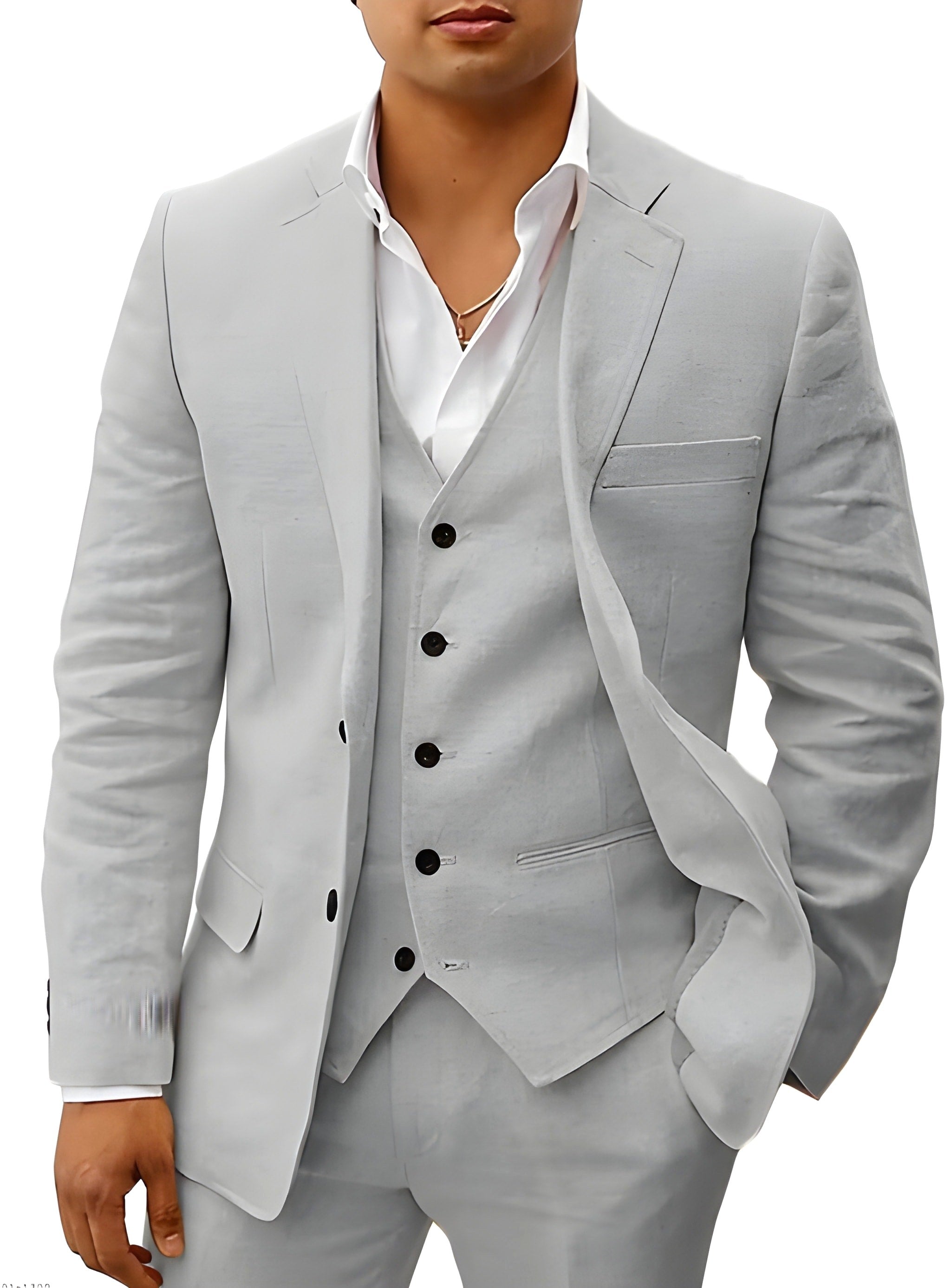 Andreas | Men's Three-Piece Suit with Classic Blazer, Waistcoat and Trousers, Elegant Suit | Bella Blue | Khaki