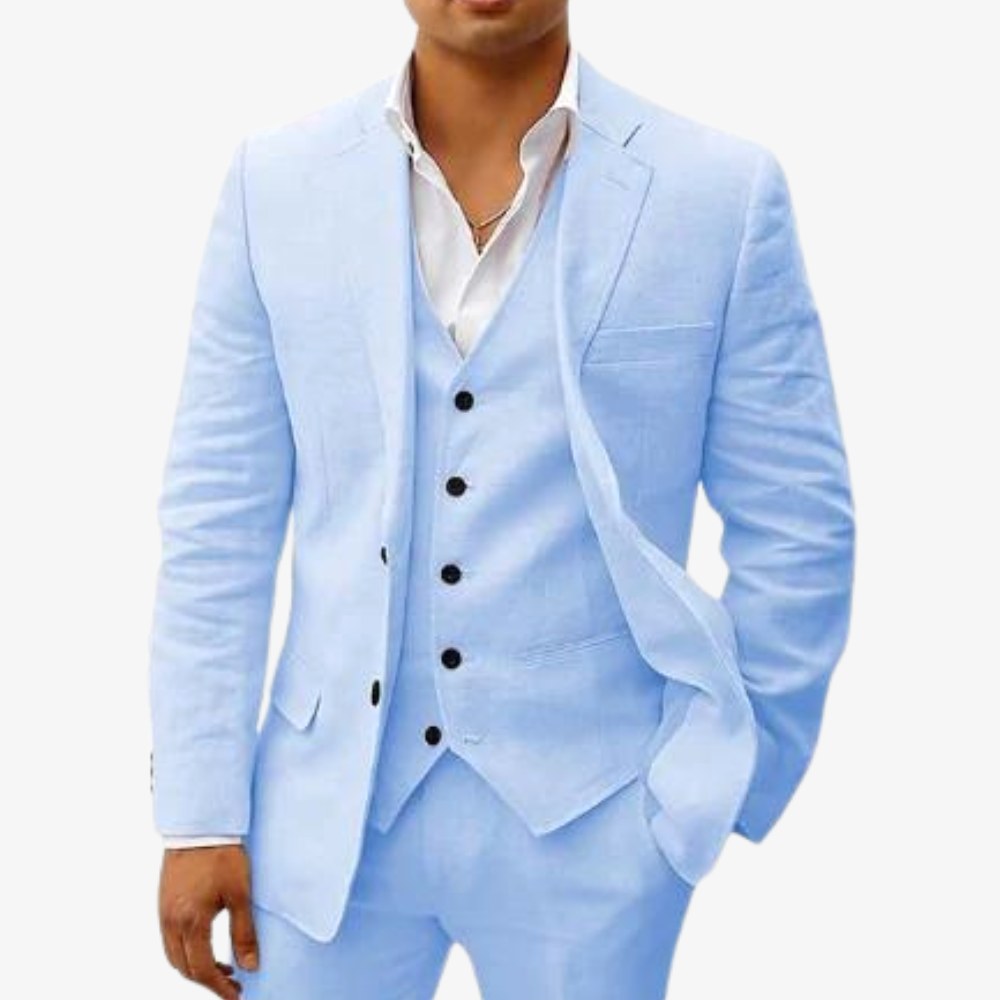 Andreas | Men's Three-Piece Suit with Classic Blazer, Waistcoat and Trousers, Elegant Suit | Bella Blue | Beige