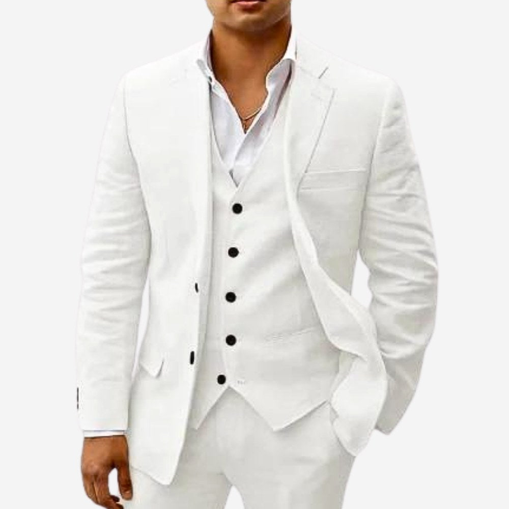 Andreas | Men's Three-Piece Suit with Classic Blazer, Waistcoat and Trousers, Elegant Suit | Bella Blue | Beige
