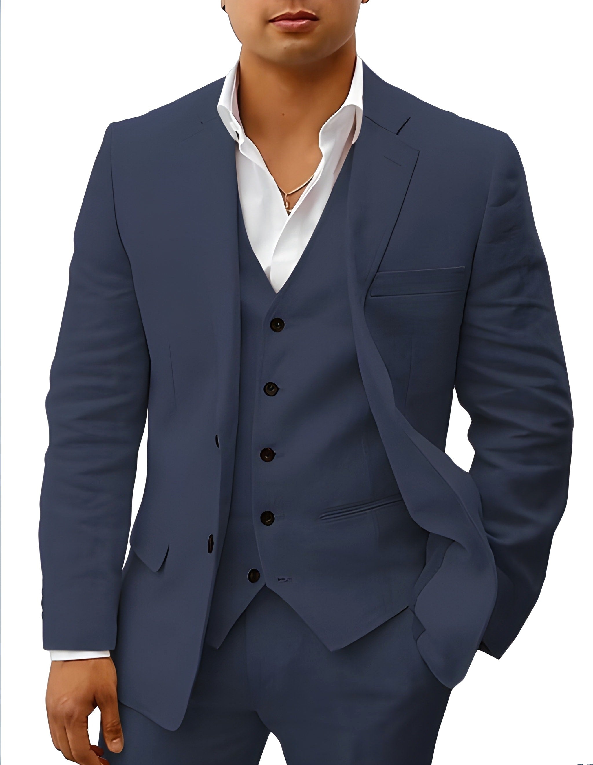 Andreas | Men's Three-Piece Suit with Classic Blazer, Waistcoat and Trousers, Elegant Suit | Bella Blue | Brown