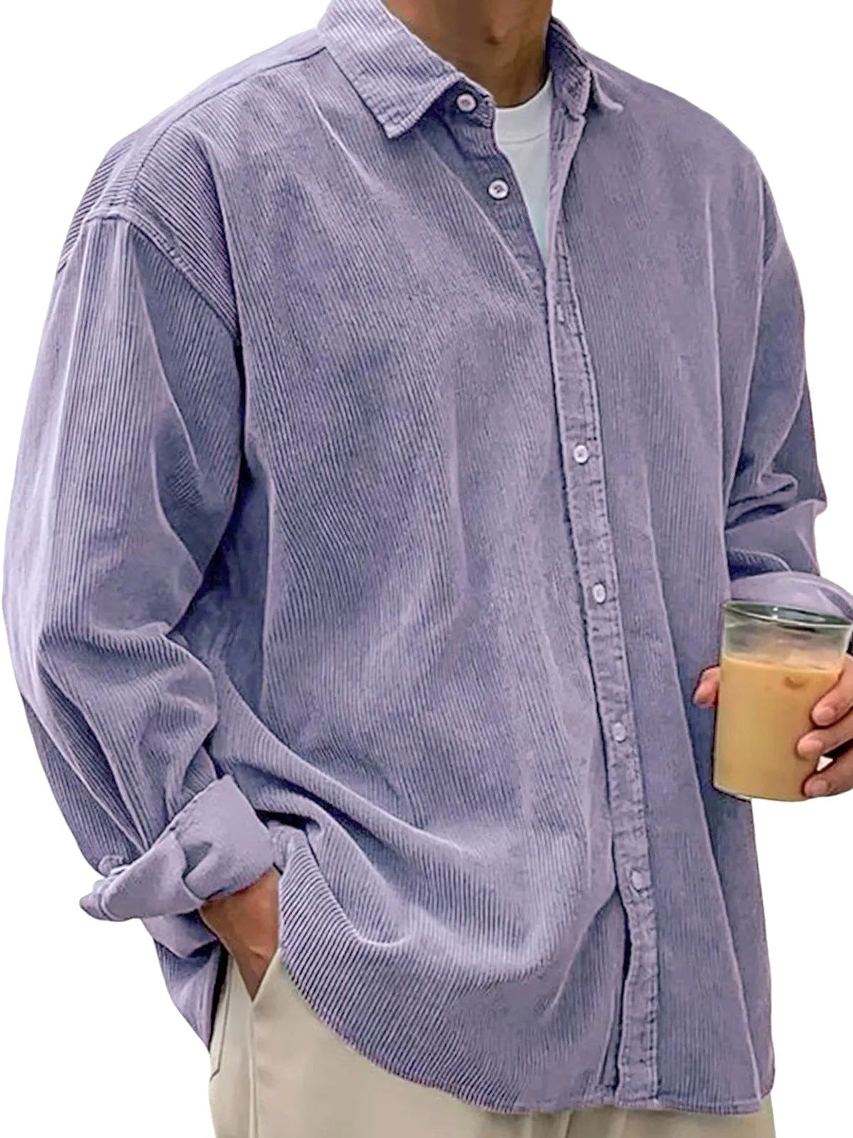 Angus | Men's Oversized Corduroy Shirt, Long-Sleeve Casual Shirt | Bella Blue