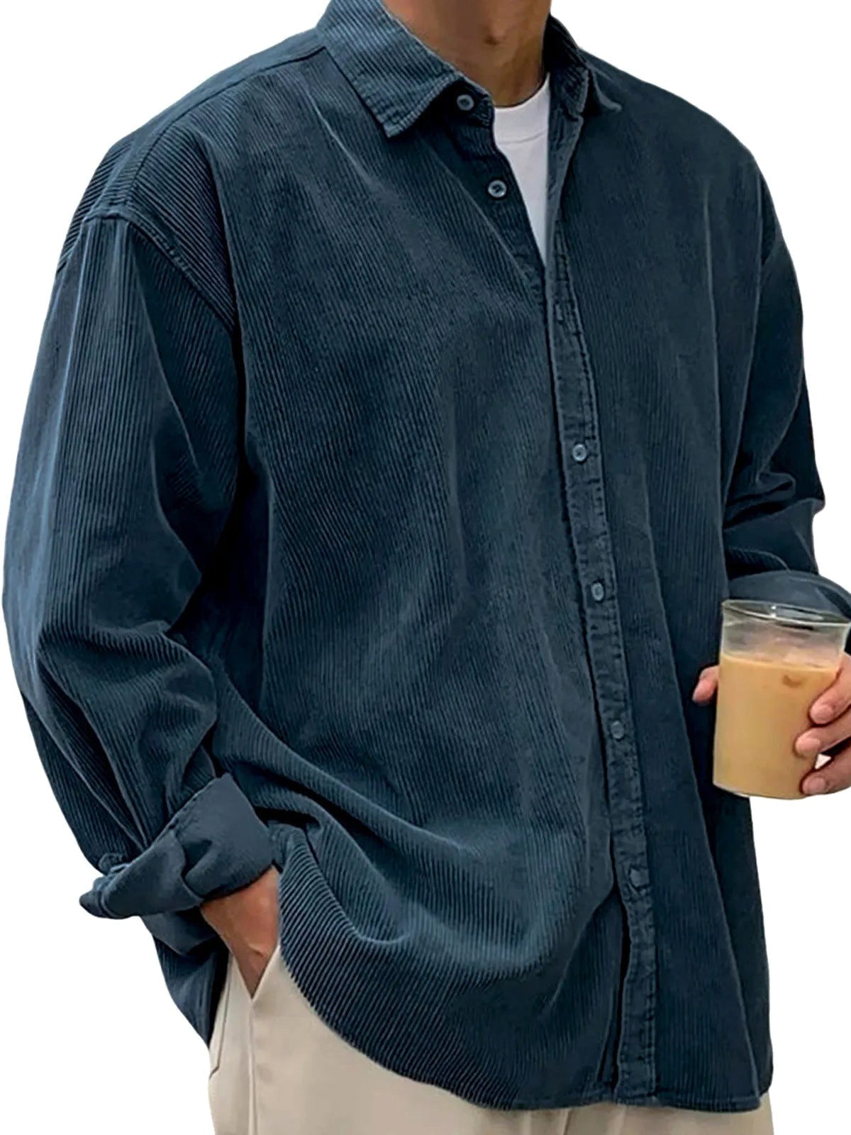 Angus | Men's Oversized Corduroy Shirt, Long-Sleeve Casual Shirt | Bella Blue