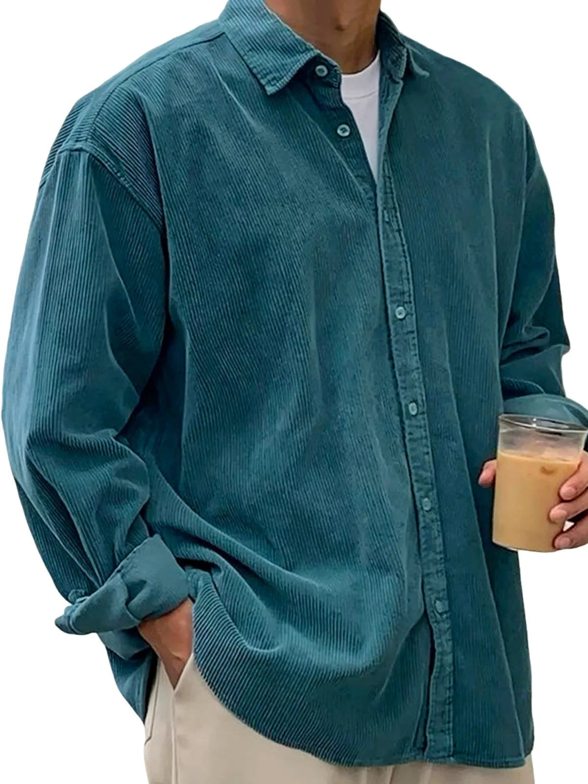Angus | Men's Oversized Corduroy Shirt, Long-Sleeve Casual Shirt | Bella Blue