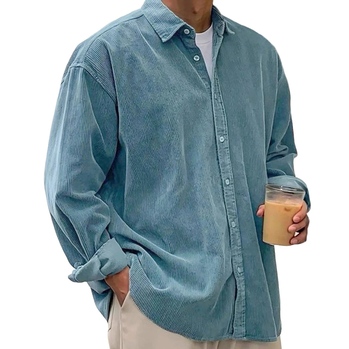 Angus | Men's Oversized Corduroy Shirt, Long-Sleeve Casual Shirt | Bella Blue