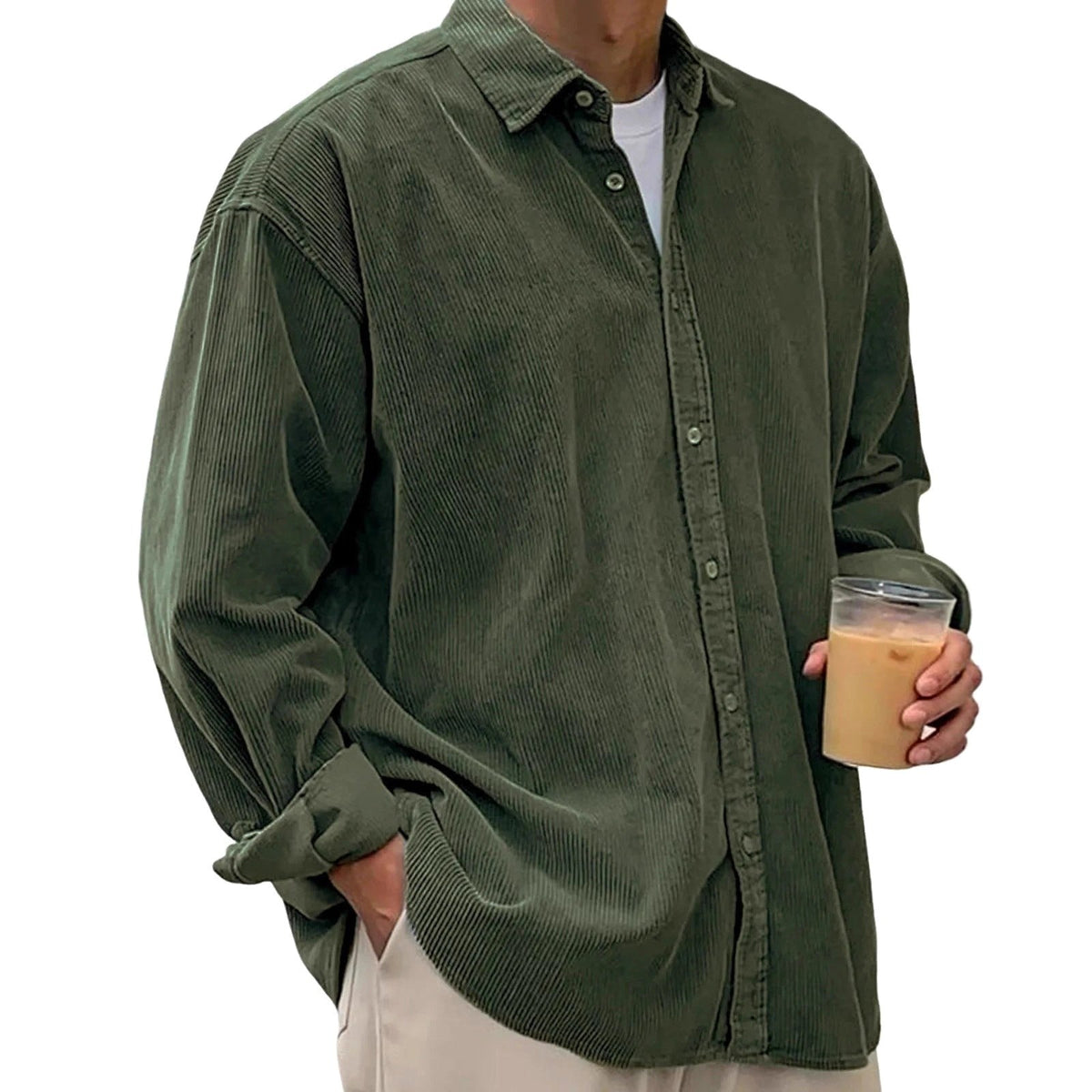 Angus | Men's Oversized Corduroy Shirt, Long-Sleeve Casual Shirt | Bella Blue