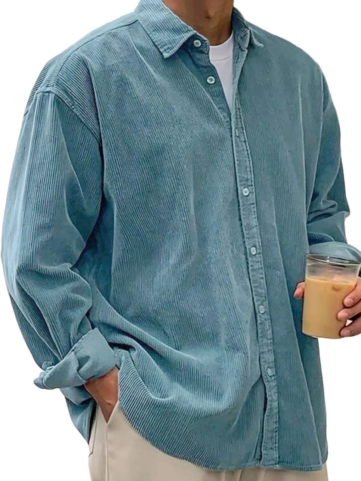 Angus | Men's Oversized Corduroy Shirt, Long-Sleeve Casual Shirt | Bella Blue