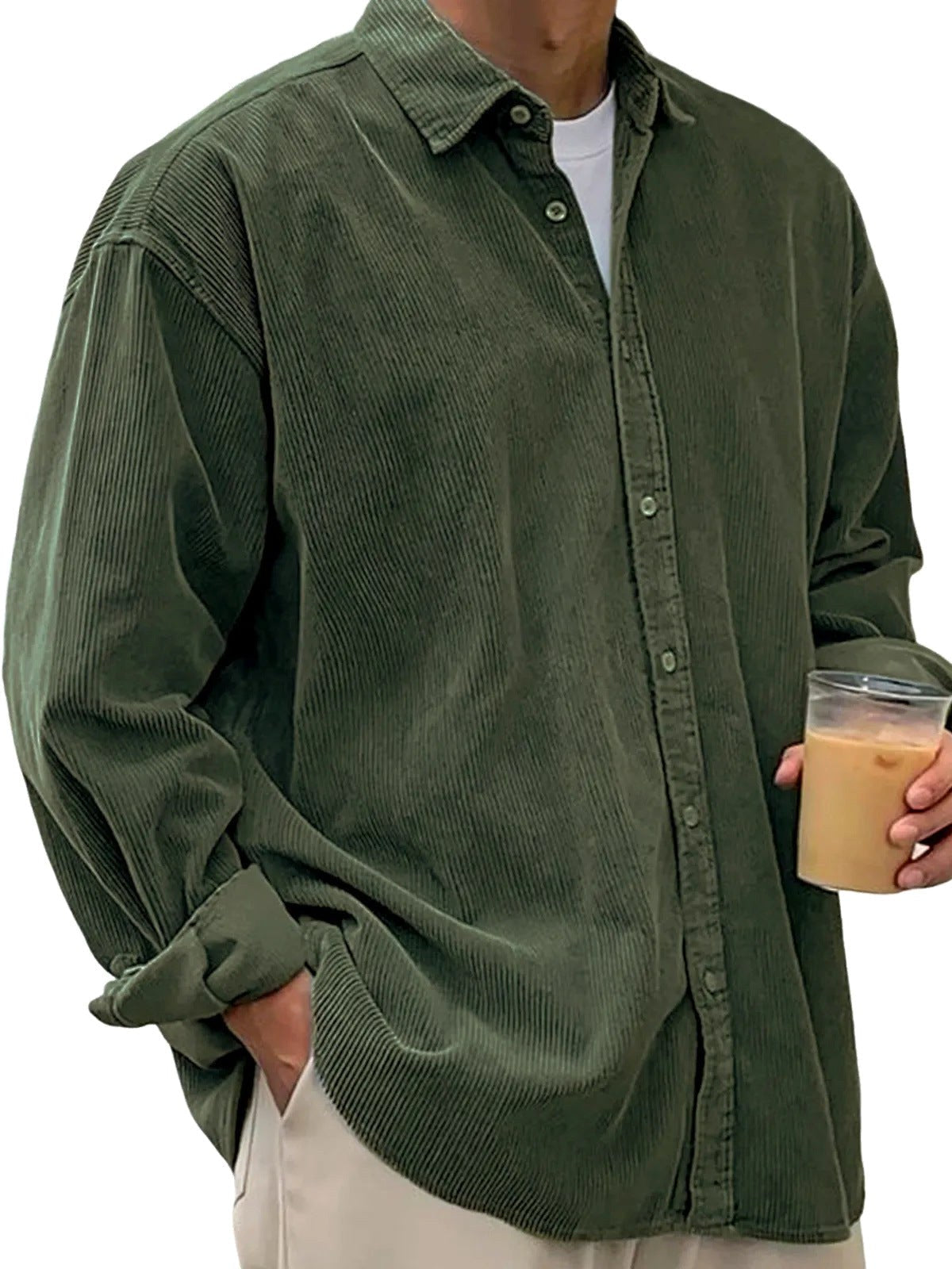 Angus | Men's Oversized Corduroy Shirt, Long-Sleeve Casual Shirt | Bella Blue