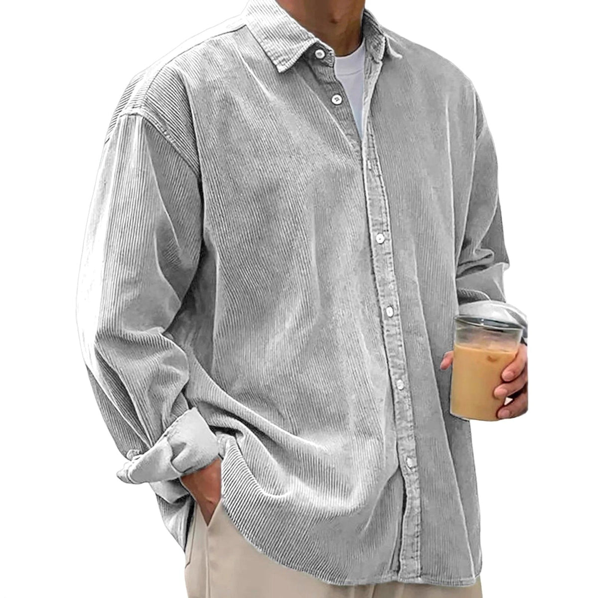 Angus | Men's Oversized Corduroy Shirt, Long-Sleeve Casual Shirt | Bella Blue