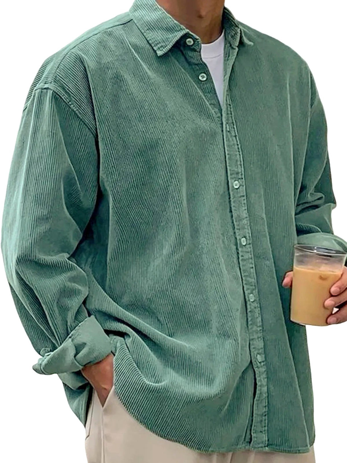 Angus | Men's Oversized Corduroy Shirt, Long-Sleeve Casual Shirt | Bella Blue