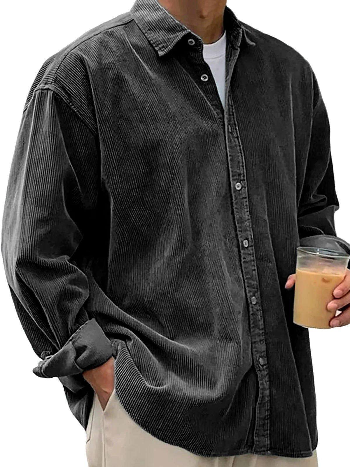 Angus | Men's Oversized Corduroy Shirt, Long-Sleeve Casual Shirt | Bella Blue