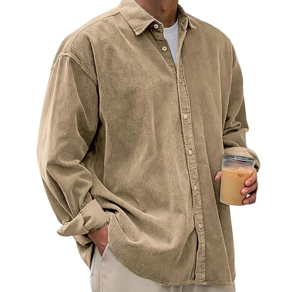 Angus | Men's Oversized Corduroy Shirt, Long-Sleeve Casual Shirt | Bella Blue