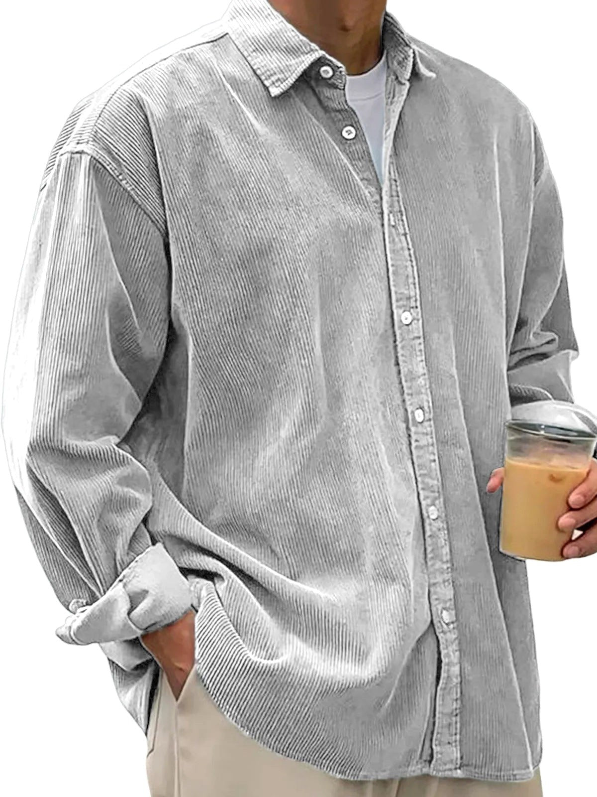 Angus | Men's Oversized Corduroy Shirt, Long-Sleeve Casual Shirt | Bella Blue
