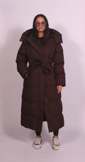 Annabelle | Women's Long Quilted Winter Coat, Tailored Fitted Jacket | Bella Blue | Brown