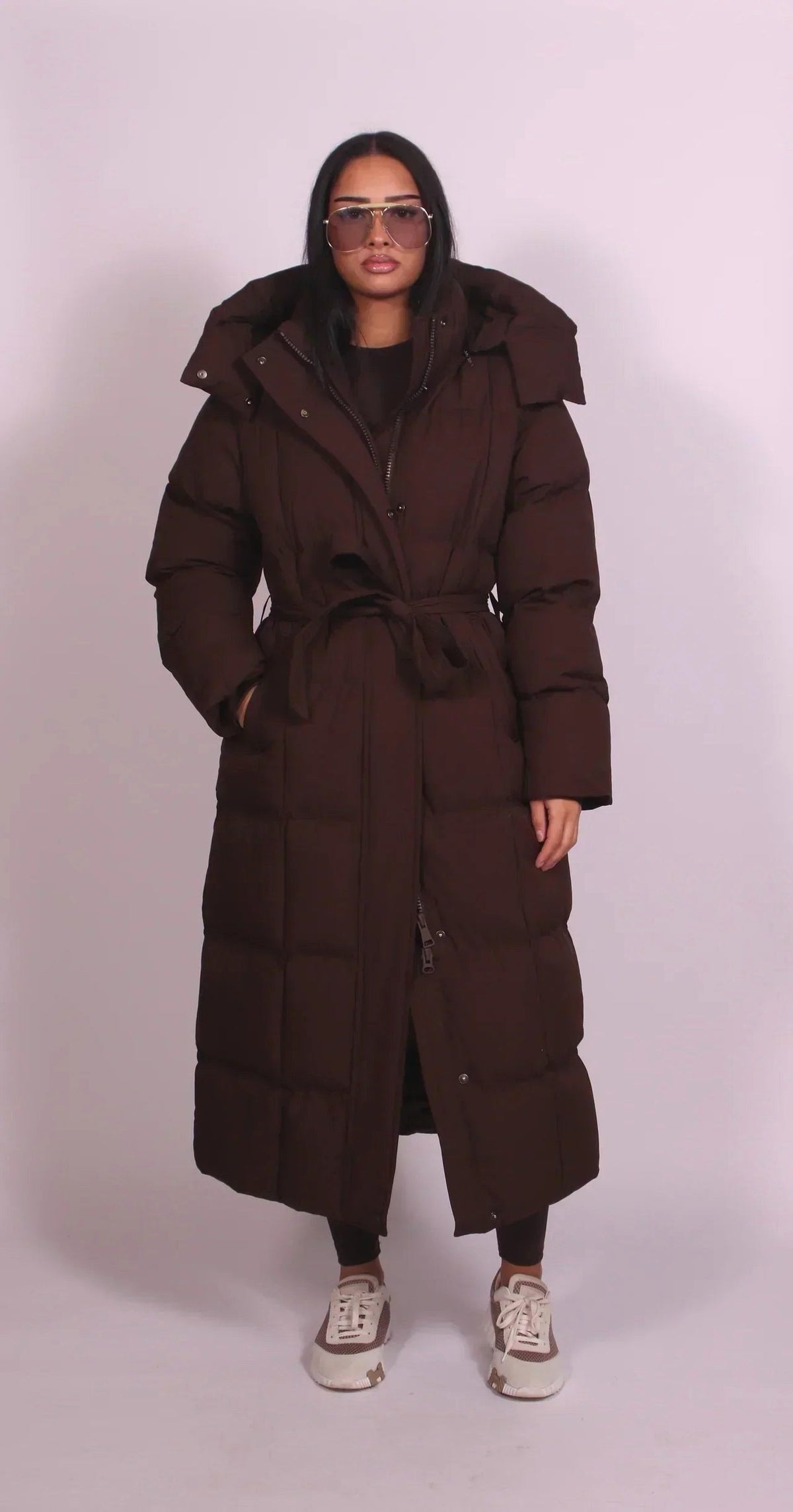 Annabelle | Women's Long Quilted Winter Coat, Tailored Fitted Jacket | Bella Blue | Brown