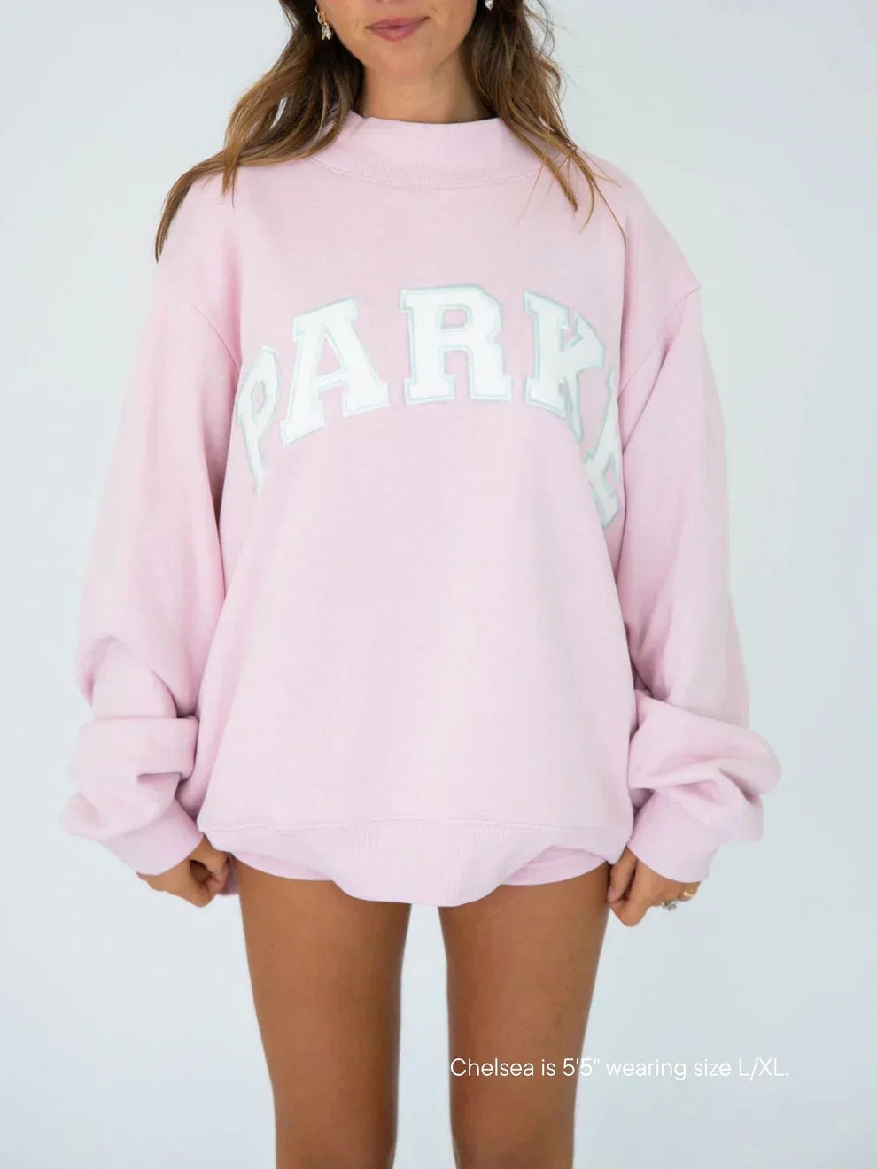 Annabelle | Women's Oversized Varsity Sweatshirt, Chenille Lettering Crewneck Jumper | Bella Blue
