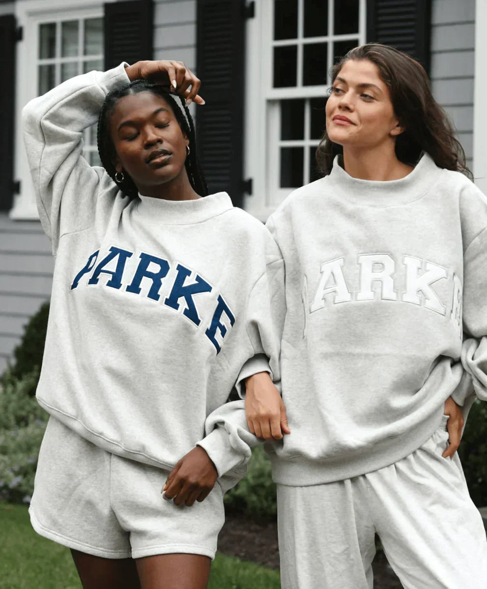 Annabelle | Women's Oversized Varsity Sweatshirt, Chenille Lettering Crewneck Jumper | Bella Blue