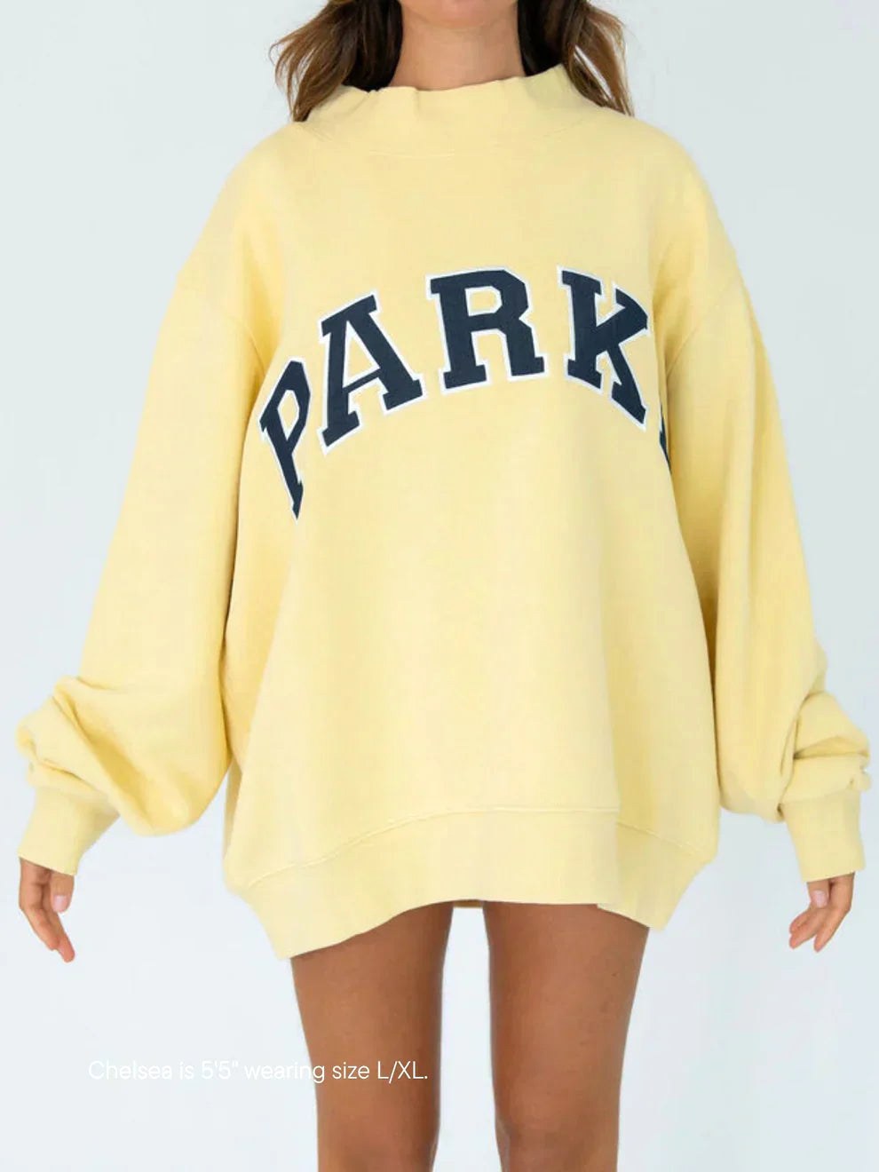 Annabelle | Women's Oversized Varsity Sweatshirt, Chenille Lettering Crewneck Jumper | Bella Blue