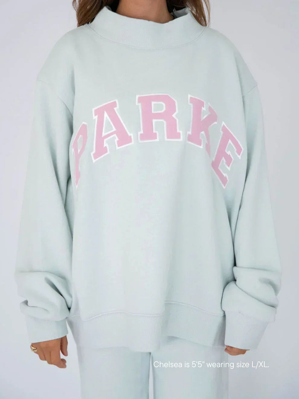 Annabelle | Women's Oversized Varsity Sweatshirt, Chenille Lettering Crewneck Jumper | Bella Blue