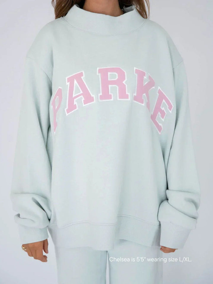 Annabelle | Women's Oversized Varsity Sweatshirt, Chenille Lettering Crewneck Jumper | Bella Blue