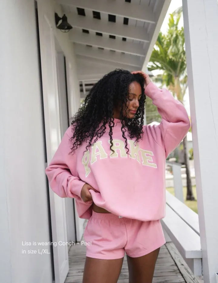 Annabelle | Women's Oversized Varsity Sweatshirt, Chenille Lettering Crewneck Jumper | Bella Blue