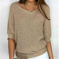 Annelie | Women's V-Neck Half-Sleeve Jumper, Lightweight Knit Jumper | Bella Blue | Beige