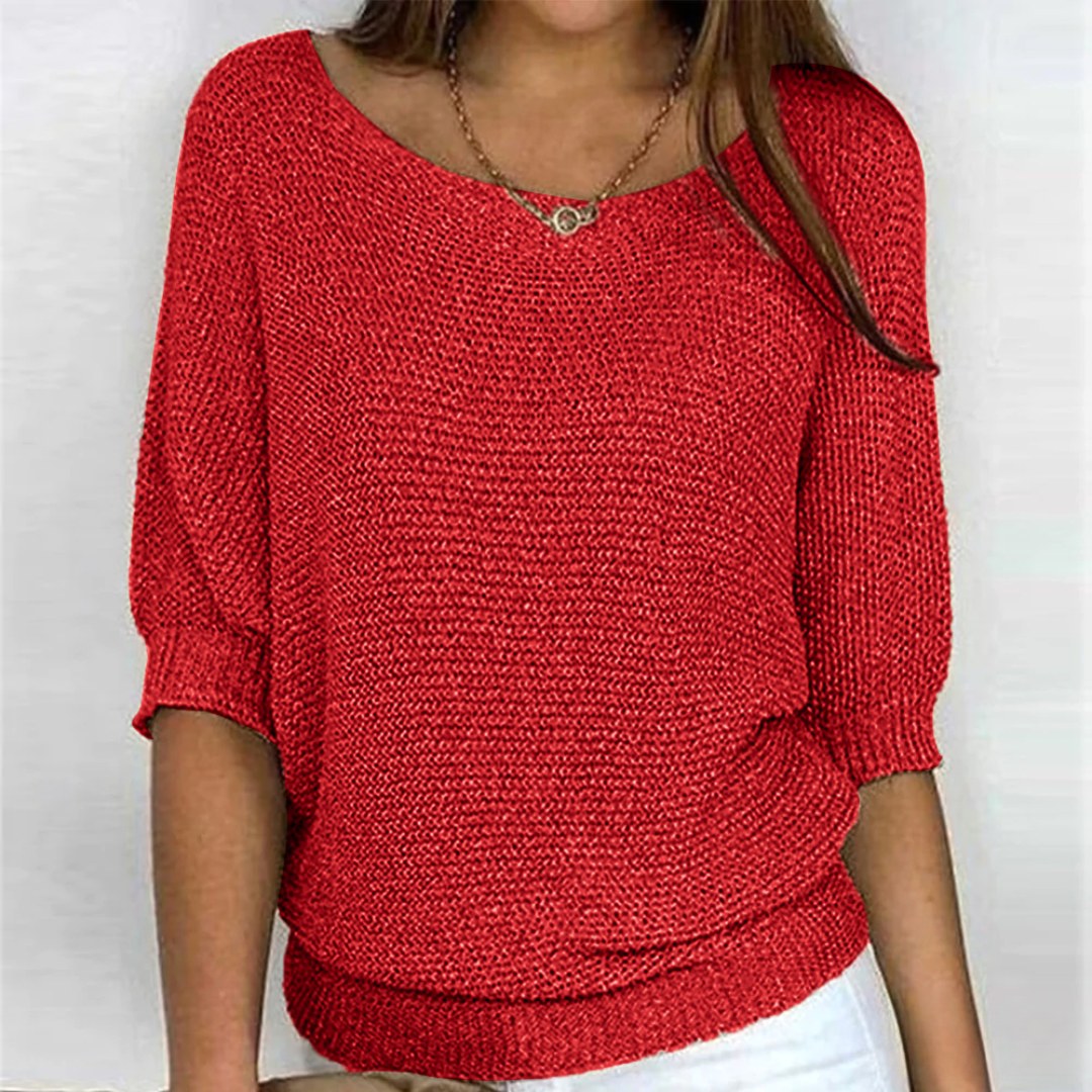 Annelie | Women's V-Neck Half-Sleeve Jumper, Lightweight Knit Jumper | Bella Blue | Beige