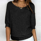 Annelie | Women's V-Neck Half-Sleeve Jumper, Lightweight Knit Jumper | Bella Blue | Beige