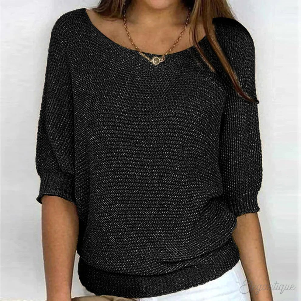 Annelie | Women's V-Neck Half-Sleeve Jumper, Lightweight Knit Jumper | Bella Blue | Beige