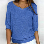 Annelie | Women's V-Neck Half-Sleeve Jumper, Lightweight Knit Jumper | Bella Blue | Beige