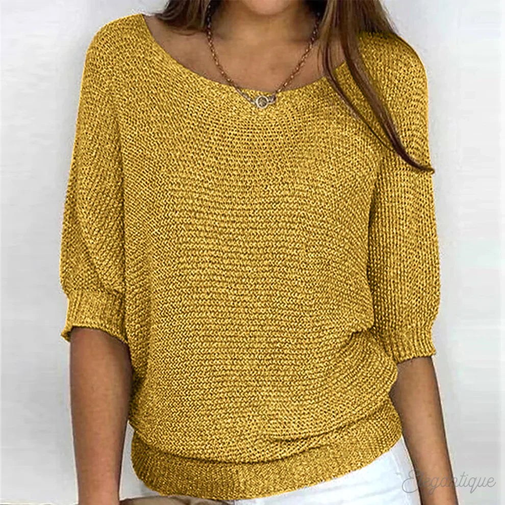 Annelie | Women's V-Neck Half-Sleeve Jumper, Lightweight Knit Jumper | Bella Blue | Beige