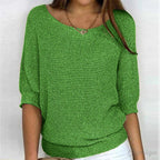 Annelie | Women's V-Neck Half-Sleeve Jumper, Lightweight Knit Jumper | Bella Blue | Beige
