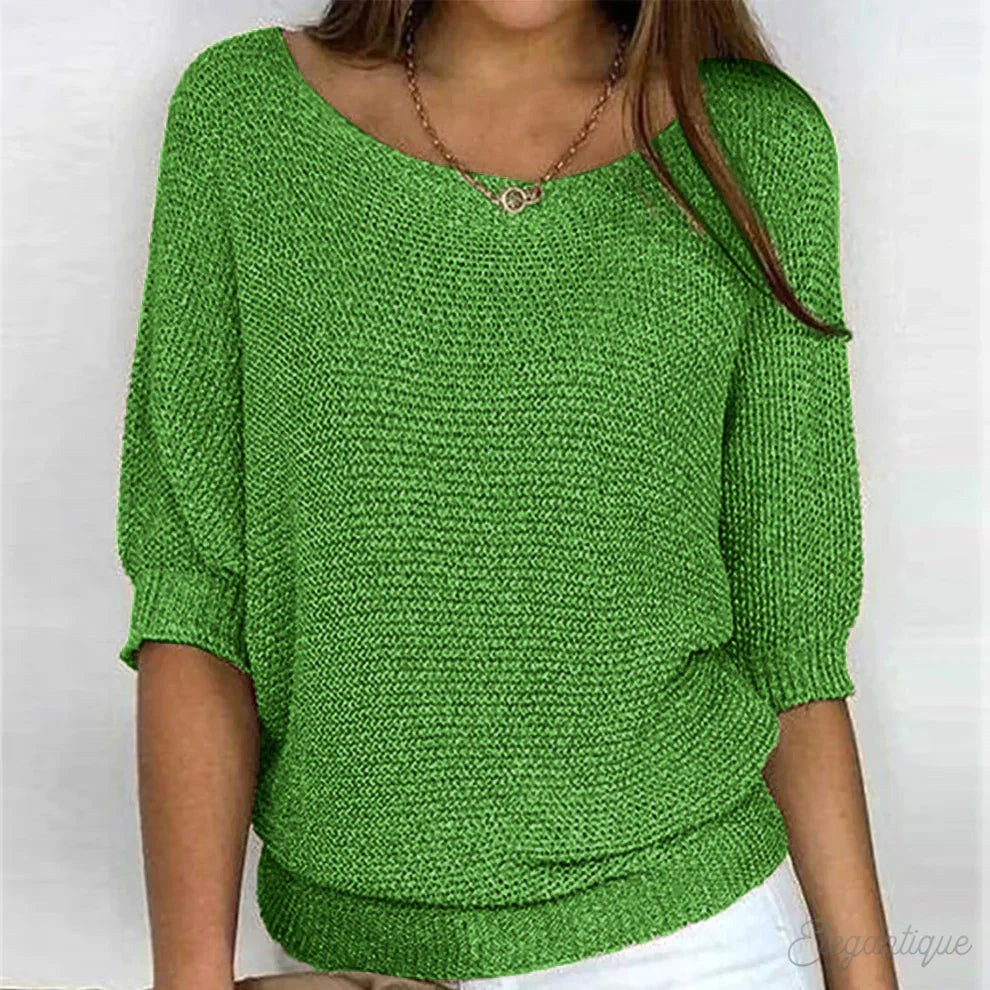 Annelie | Women's V-Neck Half-Sleeve Jumper, Lightweight Knit Jumper | Bella Blue | Beige