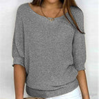 Annelie | Women's V-Neck Half-Sleeve Jumper, Lightweight Knit Jumper | Bella Blue | Beige