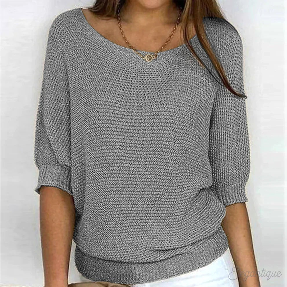 Annelie | Women's V-Neck Half-Sleeve Jumper, Lightweight Knit Jumper | Bella Blue | Beige